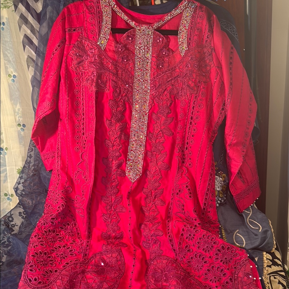 Elegant Red Embroidered Dress